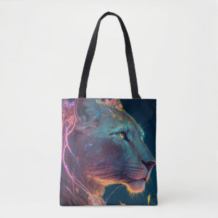 Lion Animal Portrait Painting Wildlife Outdoors Tote Bag