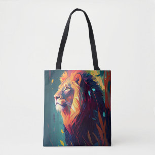Lion Animal Portrait Painting Wildlife Outdoors Tote Bag