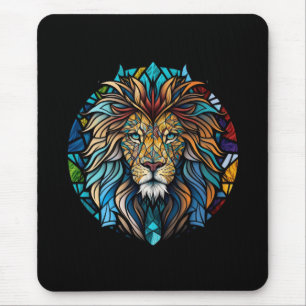 Lion Animal Portrait Stained Glass Wildlife Forest Mouse Mat