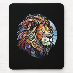 Lion Animal Portrait Stained Glass Wildlife Forest Mouse Mat