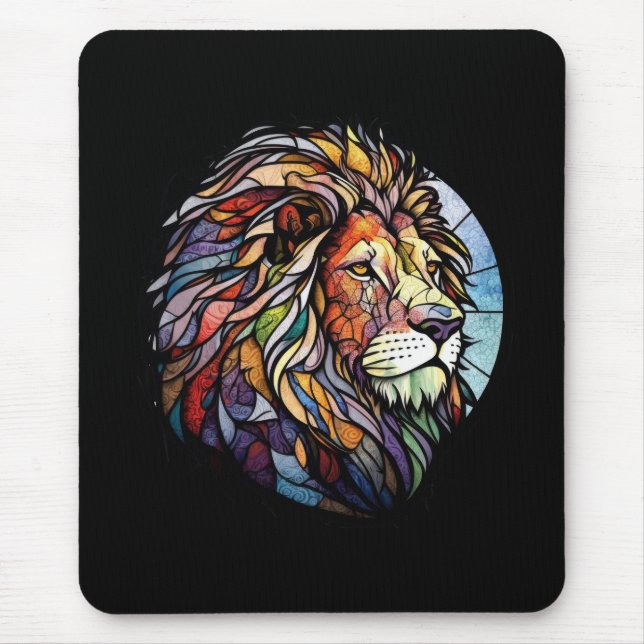 Lion Animal Portrait Stained Glass Wildlife Forest Mouse Mat (Front)