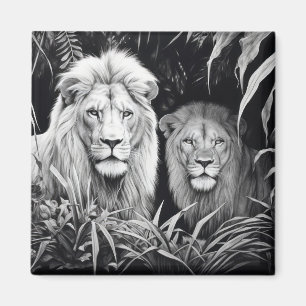 Lion Animal Predator Wild Nature Ink Sketch Style Magnet
