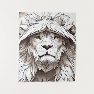 Lion Animal Wild Nature Illustration Line Epic Art Tapestry