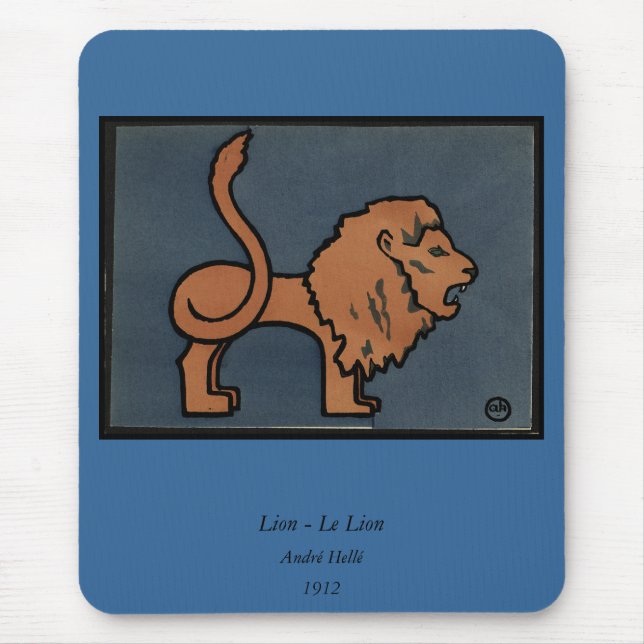 Lion - Antiquarian, Colourful Book Illustration Mouse Mat (Front)