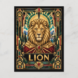 Lion, Art Deco Wildlife Postcard