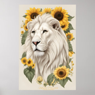 Lion Art, Sunflowers & Wildlife Safari White Lion Poster