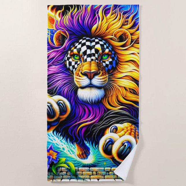 Lion Artwork Beach Towel (Front)