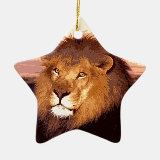 Lion Artwork Ceramic Tree Decoration (Front)
