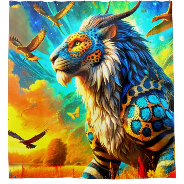 Lion Artwork Shower Curtain (Front)