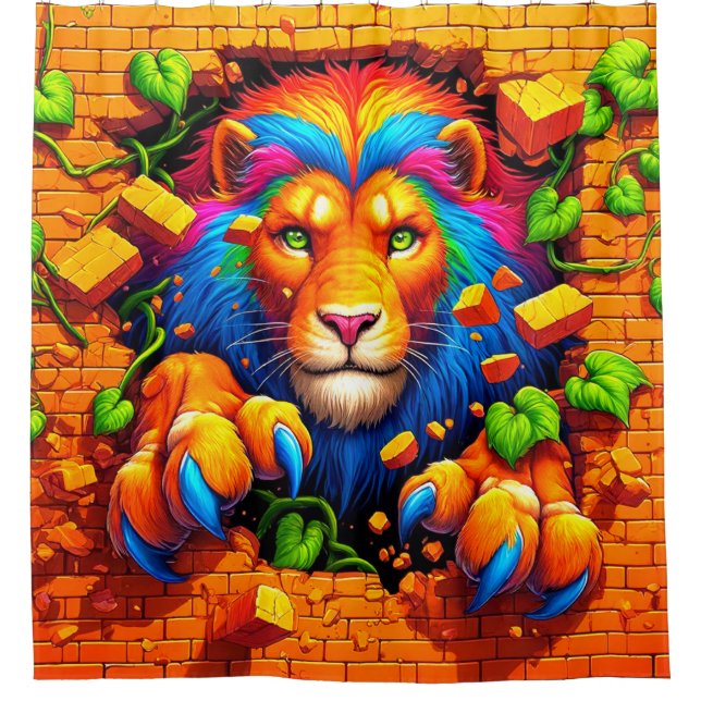 Lion Artwork Shower Curtain (Front)