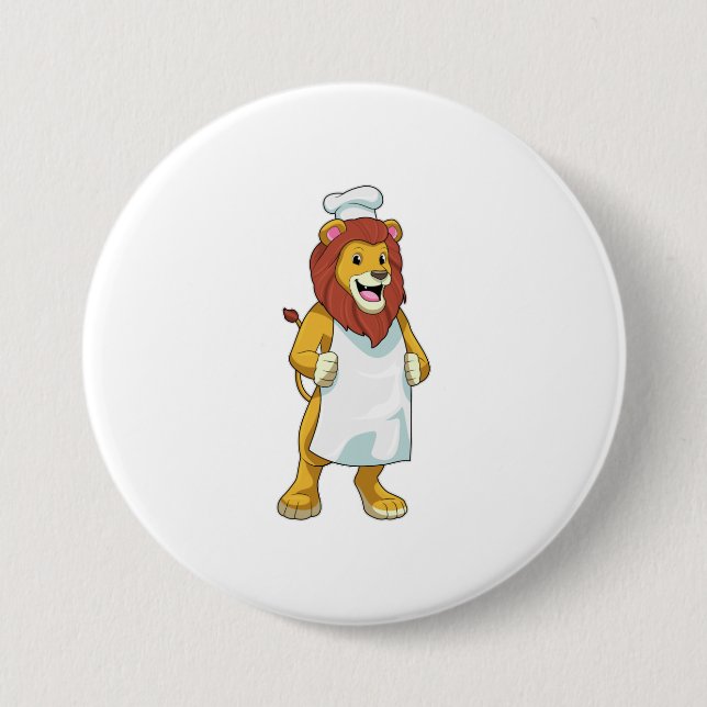 Lion as Cook with Chef hat & Cooking apron 7.5 Cm Round Badge (Front)