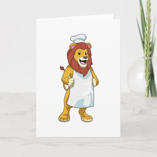 Lion as Cook with Chef hat & Cooking apron Card (Front)