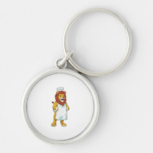 Lion as Cook with Chef hat & Cooking apron Key Ring