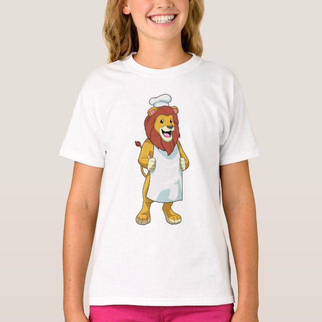 Lion as Cook with Chef hat & Cooking apron T-Shirt (Front)