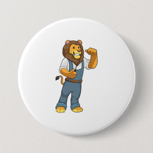Lion as Handyman Screwdriver 7.5 Cm Round Badge (Front)