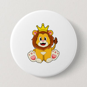 Lion as King with Crown 7.5 Cm Round Badge