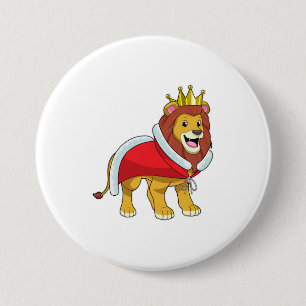 Lion as King with Crown & Cape 7.5 Cm Round Badge