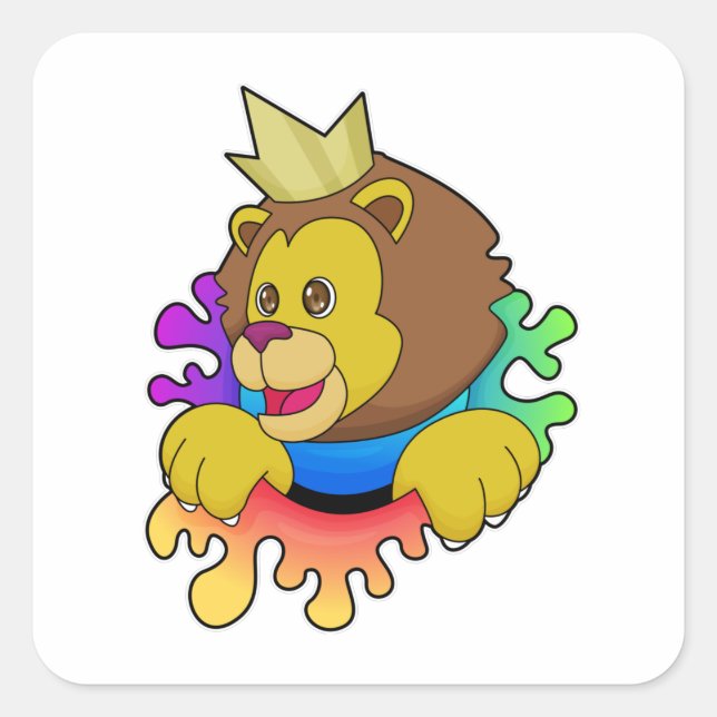 Lion as King with Crown Square Sticker (Front)