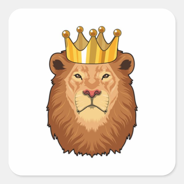 Lion as King with Crown Square Sticker (Front)