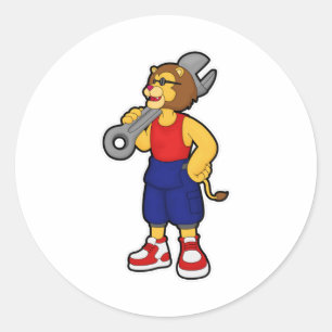Lion as Mechanic with Wrench Classic Round Sticker