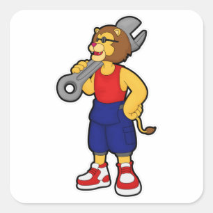 Lion as Mechanic with Wrench Square Sticker