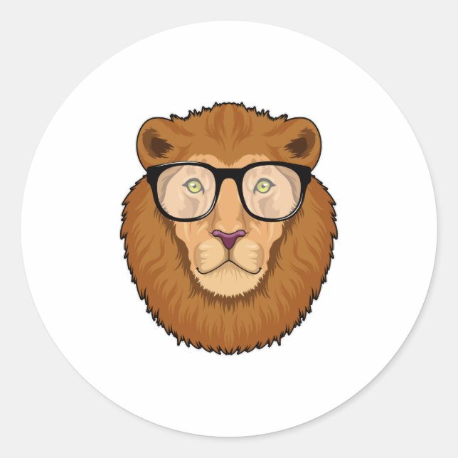 Lion as Nerd with Glasses Classic Round Sticker (Front)