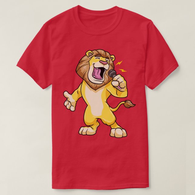 Lion as Singer with Microphone T-Shirt (Design Front)