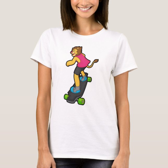 Lion as Skateboarder with Skateboard T-Shirt (Front)