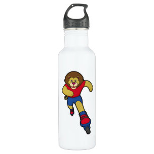 Lion as Skater with Inline skates 710 Ml Water Bottle