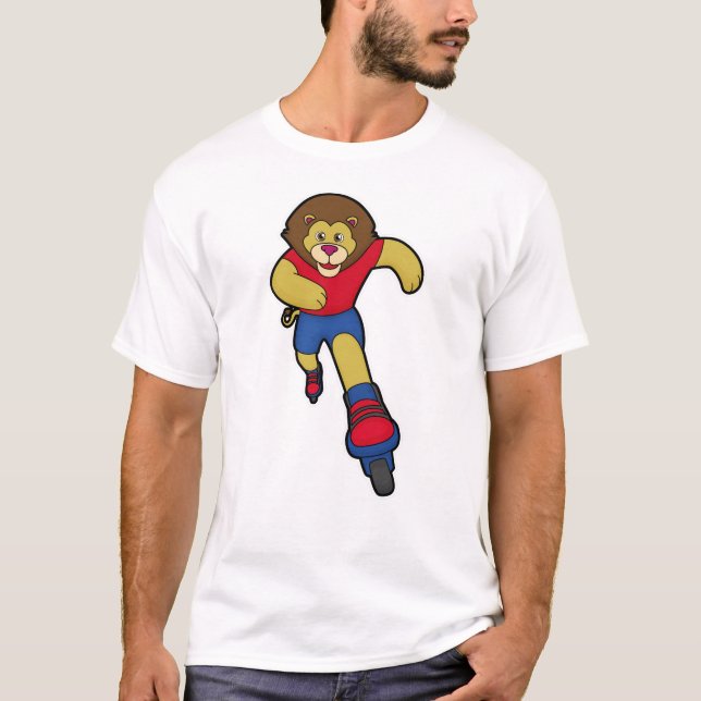 Lion as Skater with Inline skates T-Shirt (Front)