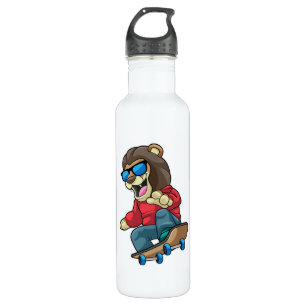Lion as Skater with Skateboard 710 Ml Water Bottle