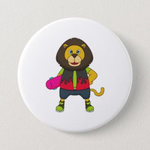 Lion as Skater with Skateboard 7.5 Cm Round Badge
