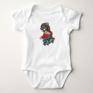 Lion as Skater with Skateboard Baby Bodysuit