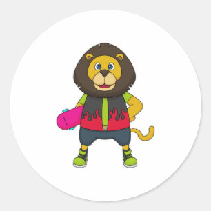 Lion as Skater with Skateboard Classic Round Sticker