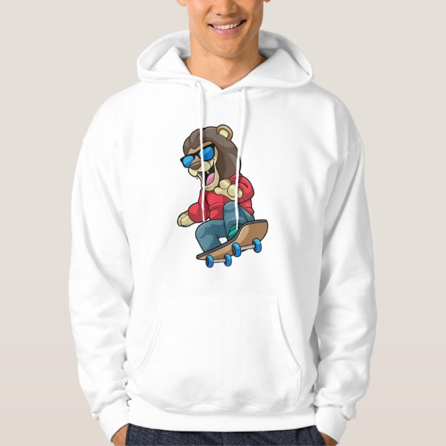 Lion as Skater with Skateboard Hoodie (Front)
