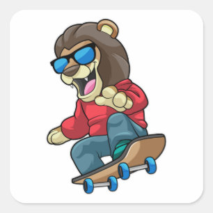 Lion as Skater with Skateboard Square Sticker