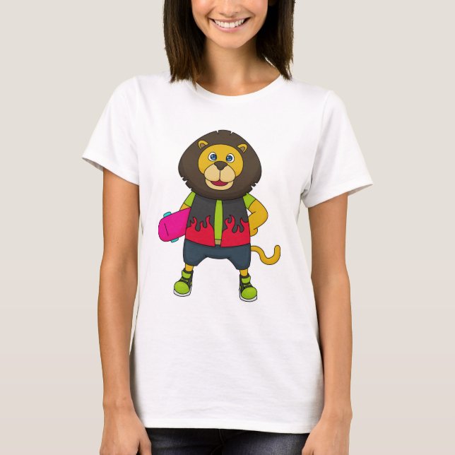Lion as Skater with Skateboard T-Shirt (Front)