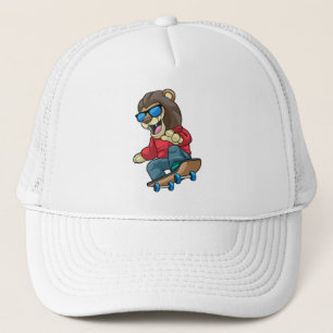 Lion as Skater with Skateboard Trucker Hat