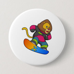 Lion as Snowboarder with Snowboard 7.5 Cm Round Badge