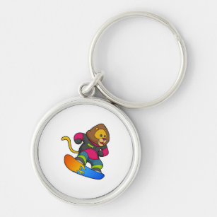 Lion as Snowboarder with Snowboard Key Ring