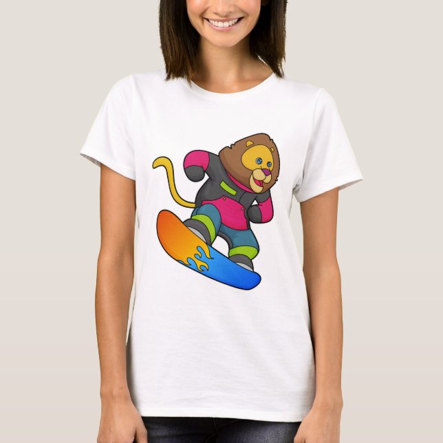Lion as Snowboarder with Snowboard T-Shirt (Front)