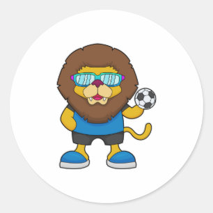 Lion as Soccer player with Soccer Classic Round Sticker