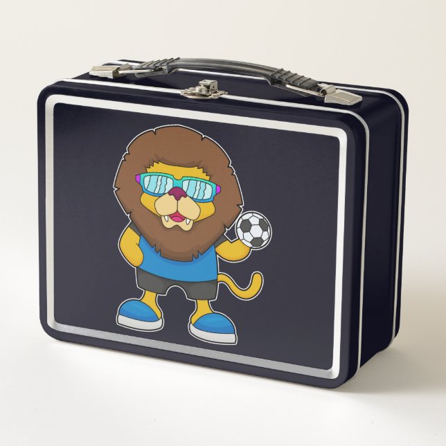 Lion as Soccer player with Soccer Metal Lunch Box (Front)