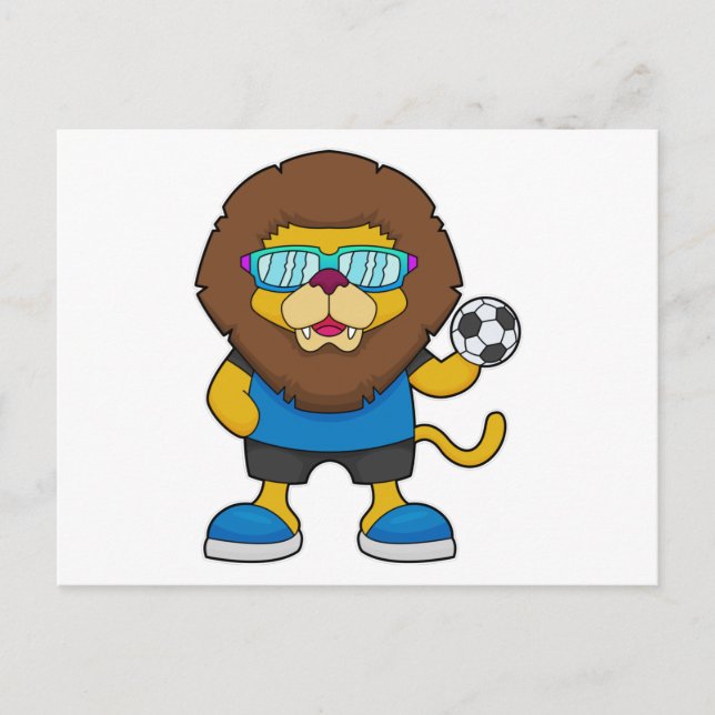 Lion as Soccer player with Soccer Postcard (Front)