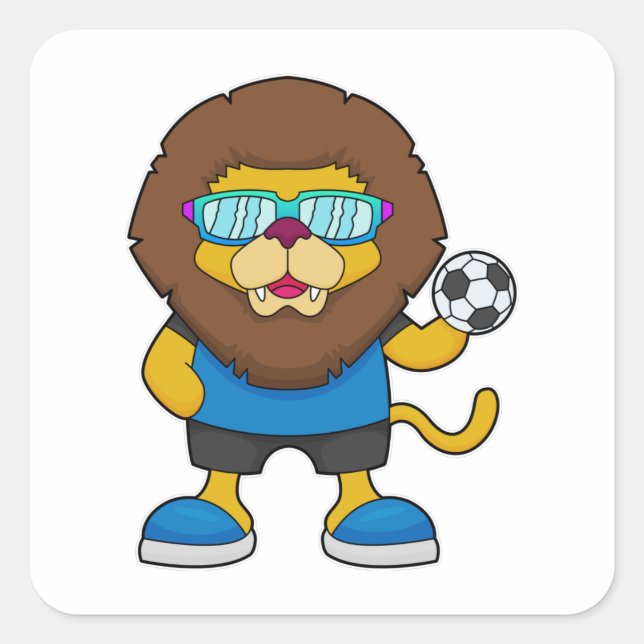 Lion as Soccer player with Soccer Square Sticker (Front)