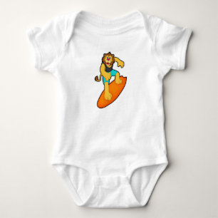 Lion as Surfer with Surfboard Baby Bodysuit