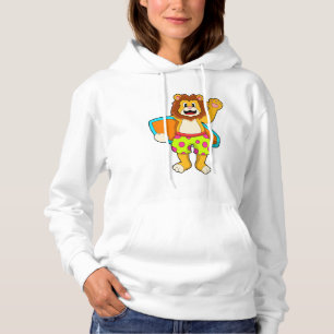 Lion as Surfer with Surfboard Hoodie