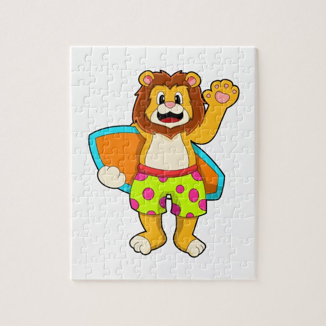 Lion as Surfer with Surfboard Jigsaw Puzzle (Vertical)