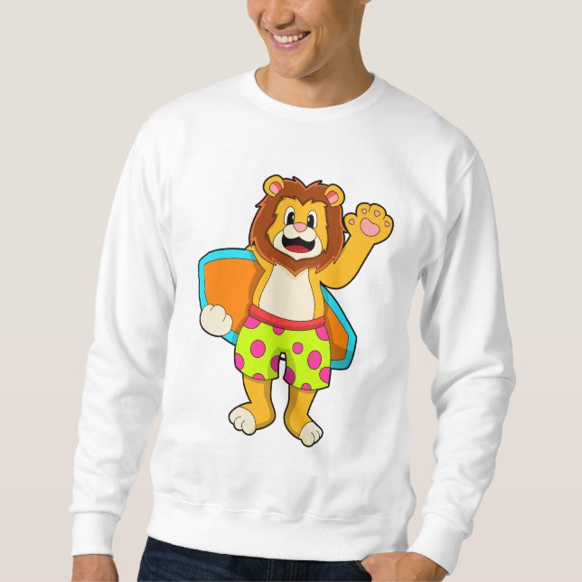 Lion as Surfer with Surfboard Sweatshirt (Front)