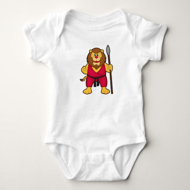 Lion as Warrior with Spear Baby Bodysuit (Front)